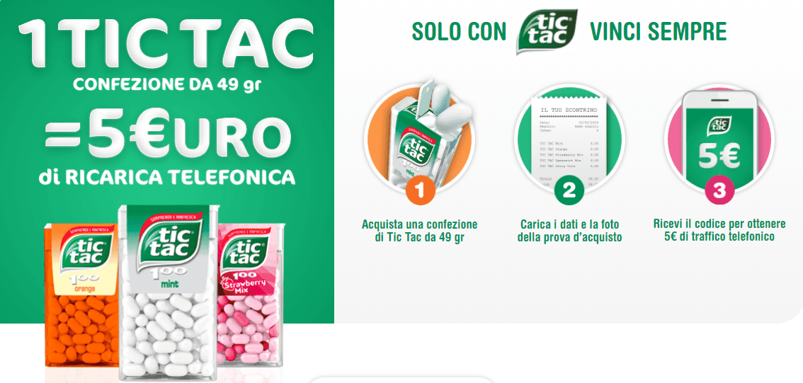 tic tac ricarica gratis promo