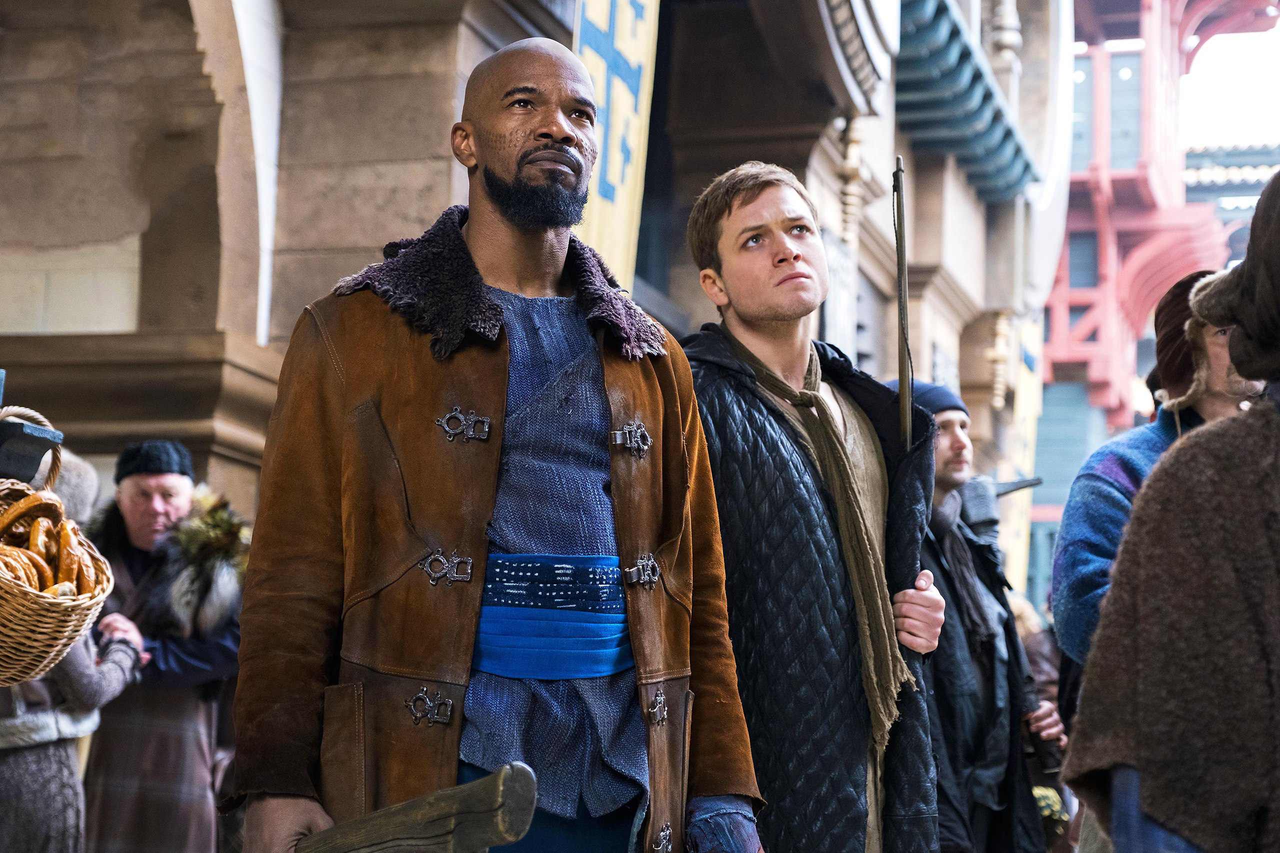 jamie foxx as little john and taron egerton in robin hood 2018 ew