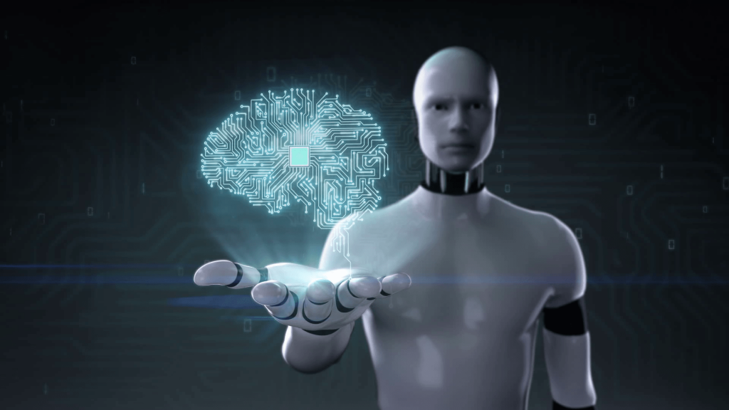 robot cyborg open palm brain shape of head connect digital lines grow artificial intelligence sxtmkq gx thumbnail full15 min