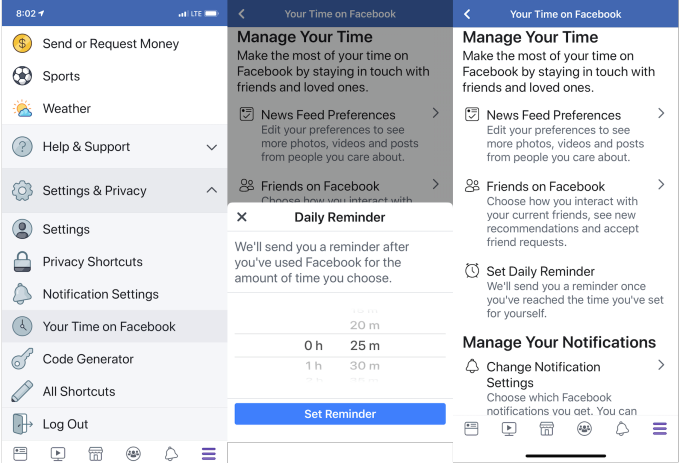 Facebook Your Time On Facebook Settings