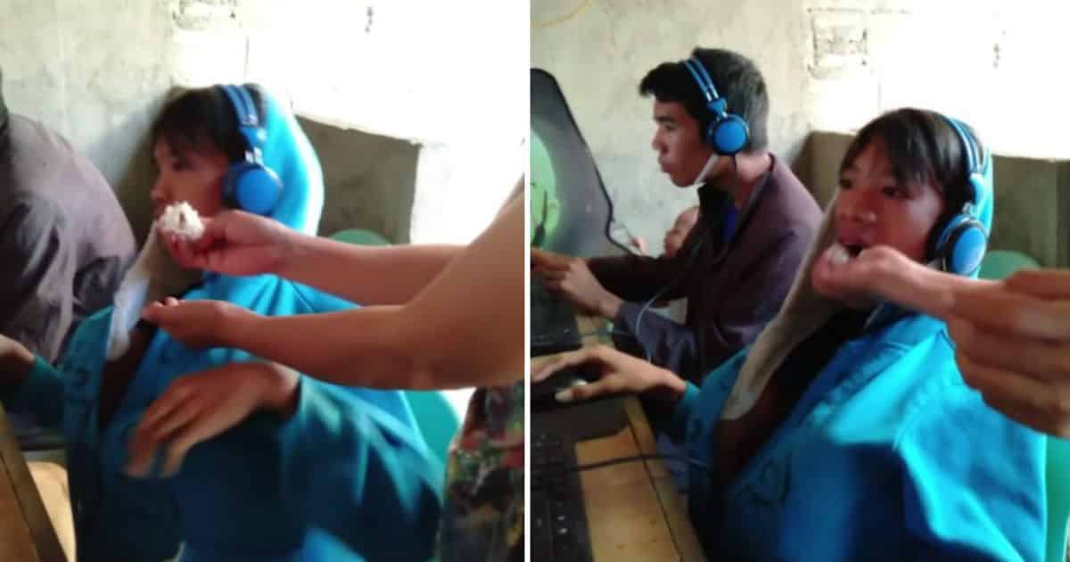 Mom Feeds Son Who Refuses To Move During Video Game Binge