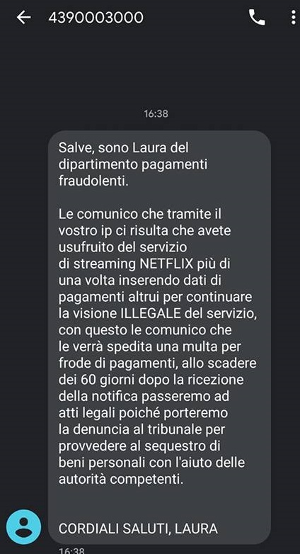 Truffa Netflix sms