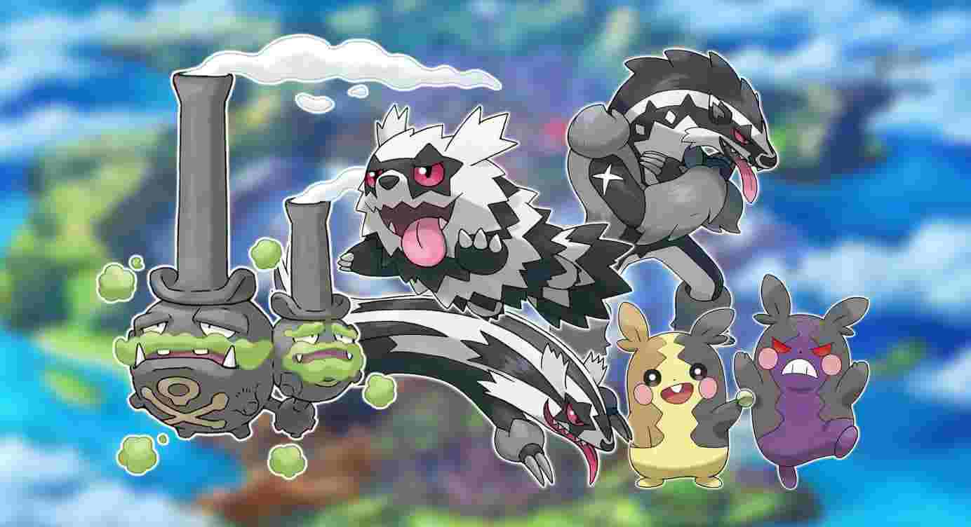 Banner Pokemon Sword and Shield Galarian Weezing Zigzagoon Linoone Obstagoon Morpeko