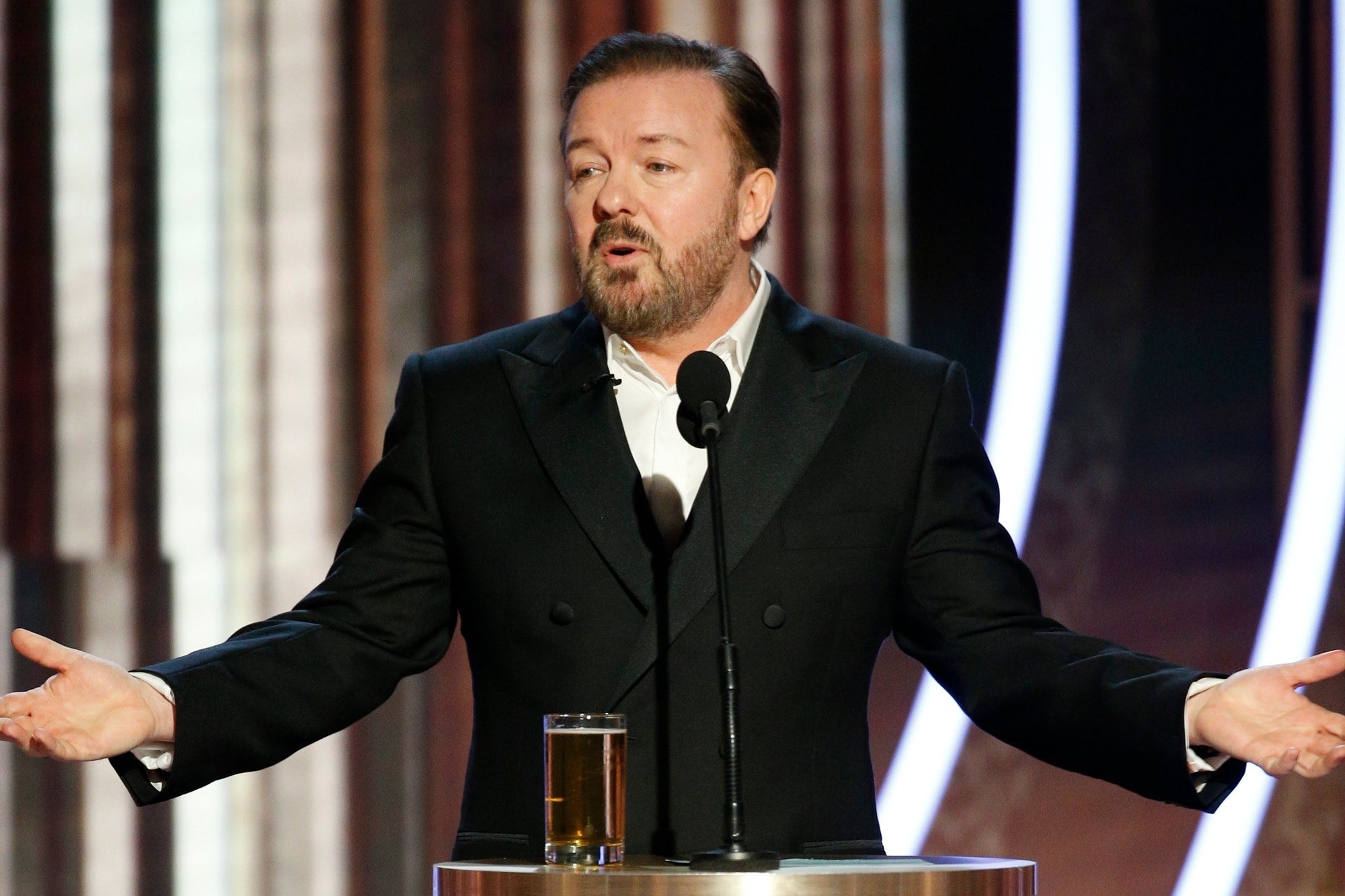 golden globes 2020 ricky gervais hosting monologue min