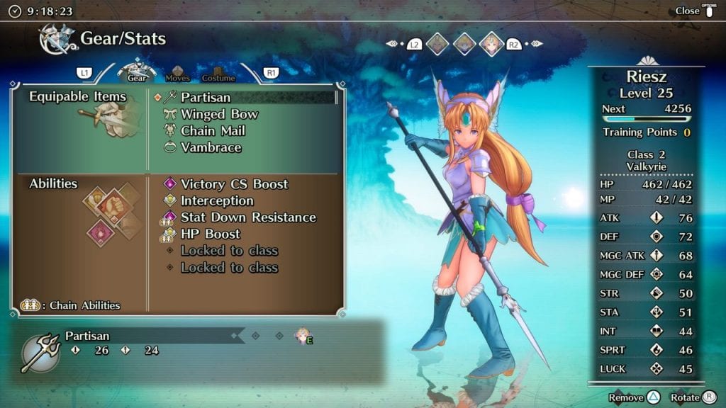 Trials of Mana, Menu Stats/Gears