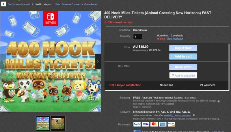 animal crossing new horizons ebay