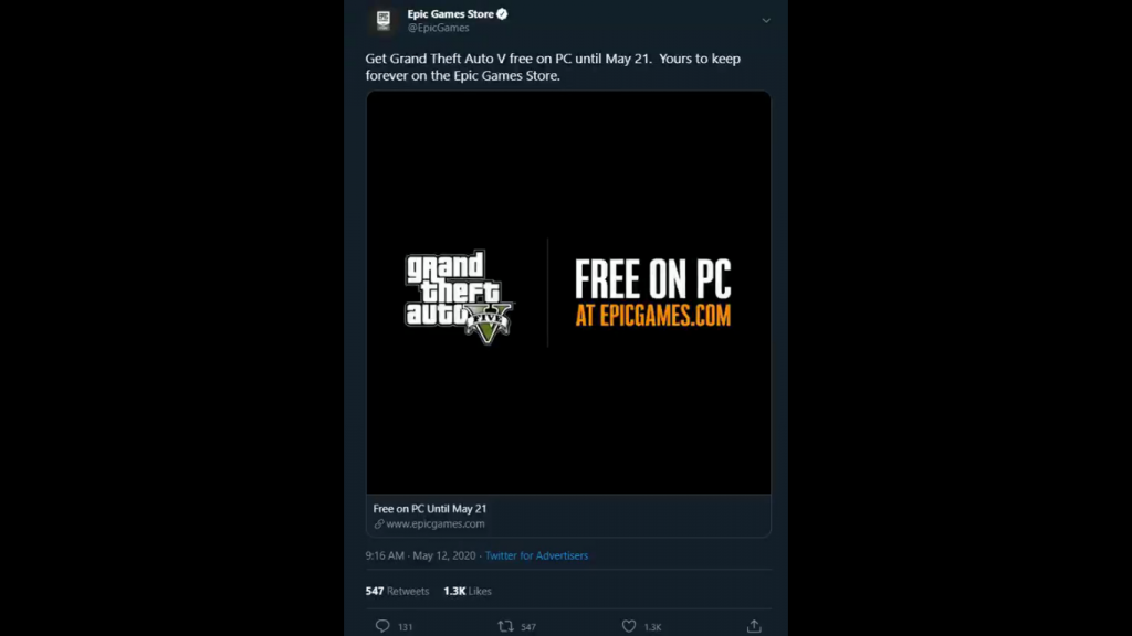 Epic Games tweet GTA V