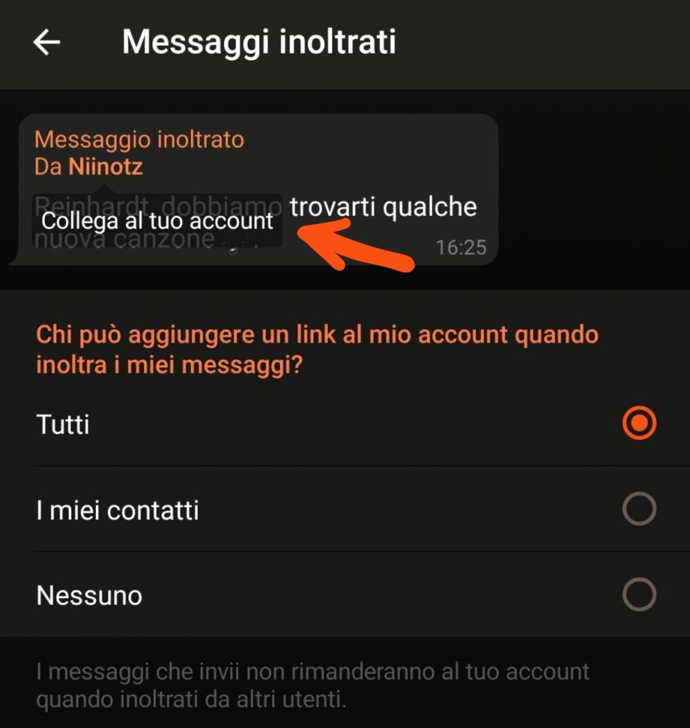 screenshot: link inoltrati Telegram
