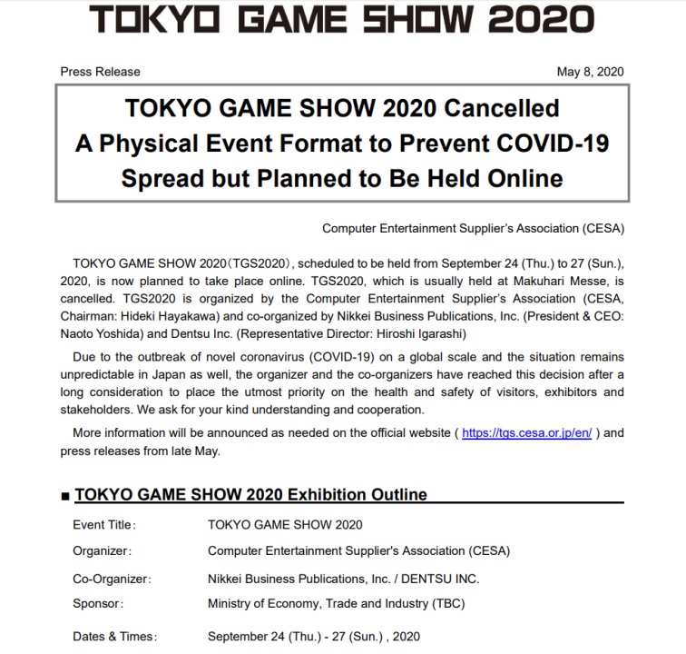 tokyo game show annullato