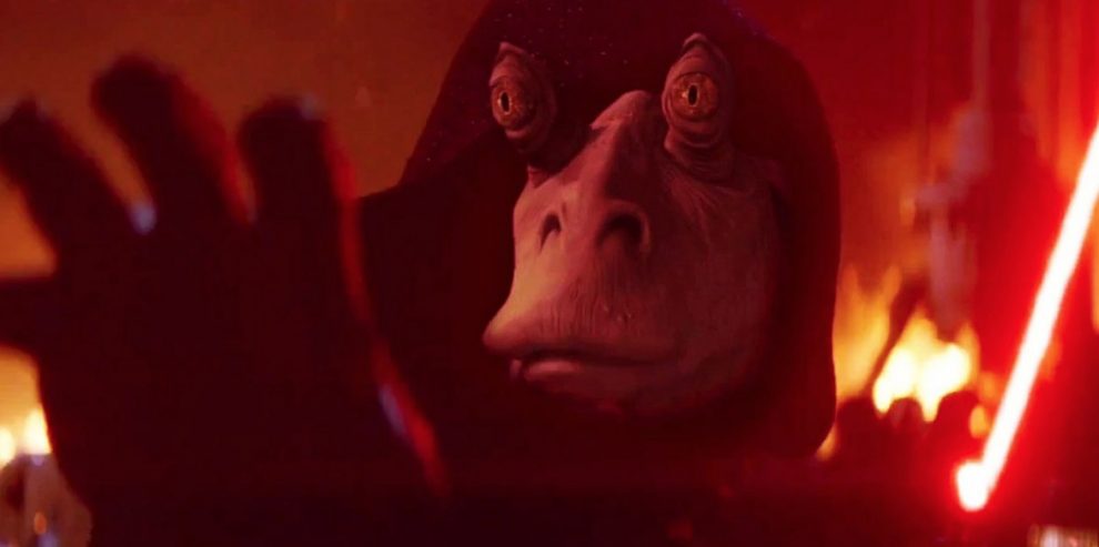 Spaventoso Jar Jar Binks, personaggio più odiato della trilogia prequel e non solo, in versione Signore dei Sith