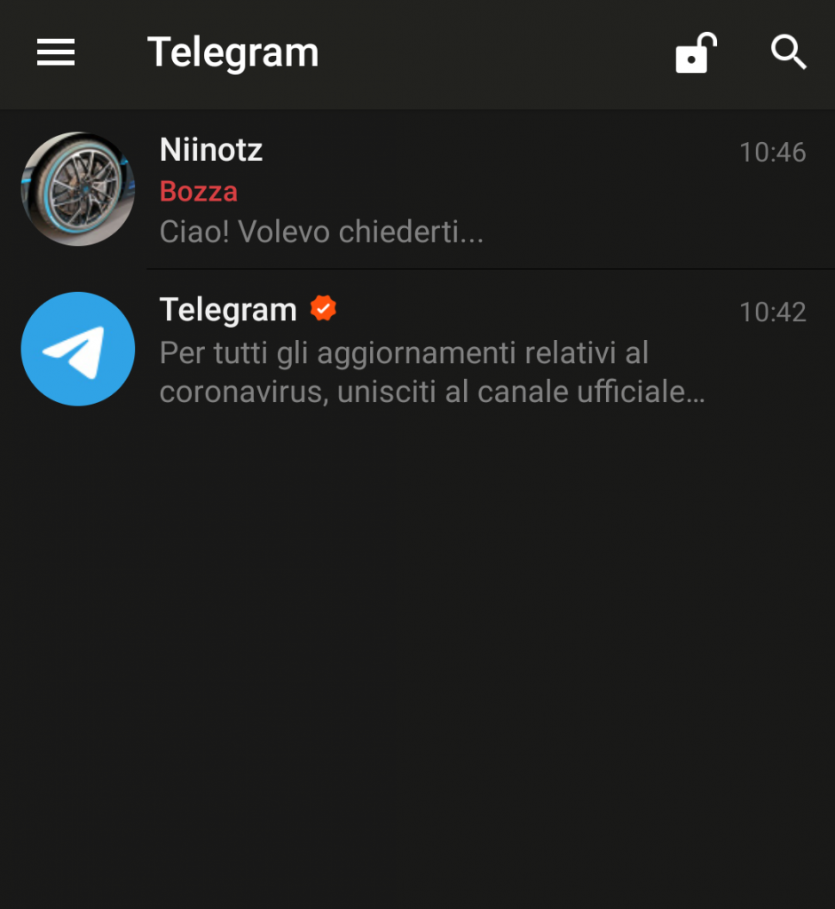 screenshot: bozza in cloud telegram