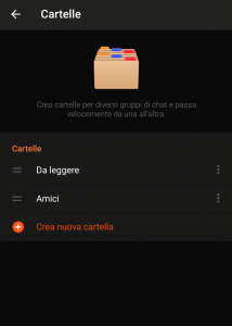 screenshot: creare cartelle Telegram