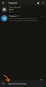 screenshot: nascondere archivio Telegram_1