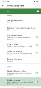 Android 11 opzioni sviluppatore Media Player nei Quick Settings