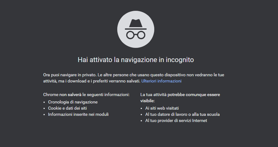 Modalità Incognito Google Chrome