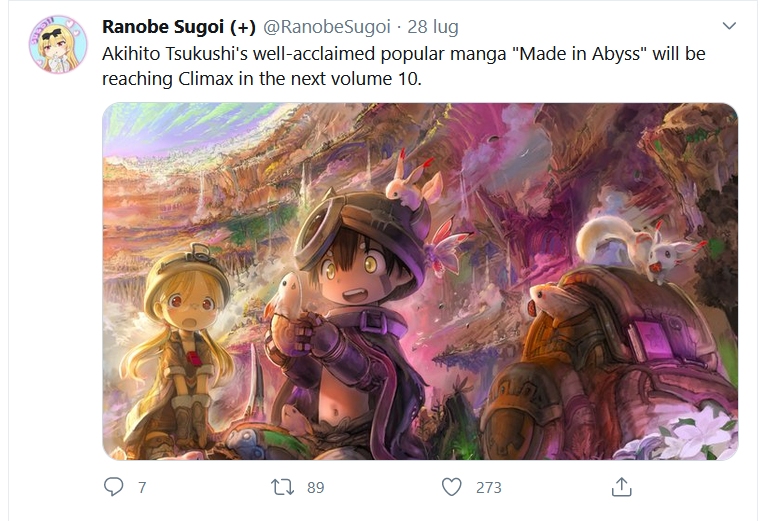 Un tweet afferma che Made in Abyss potrebbe essere giunta alla Climax