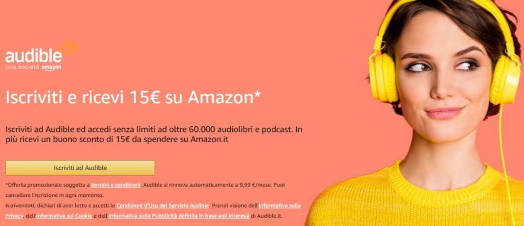 Amazon Audible buono sconto da 15 euro