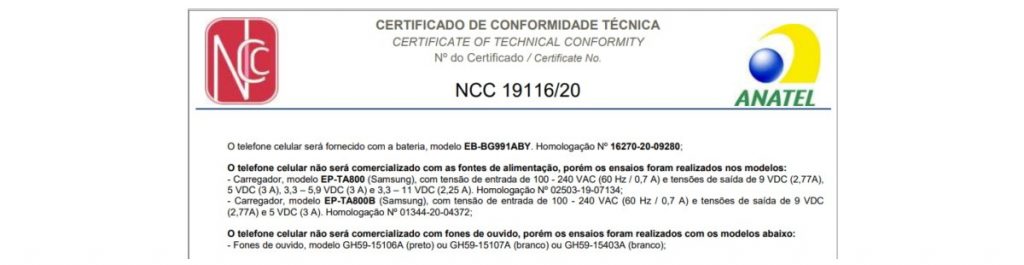 Samsung Galaxy S21 certificazione Anatel Brasile