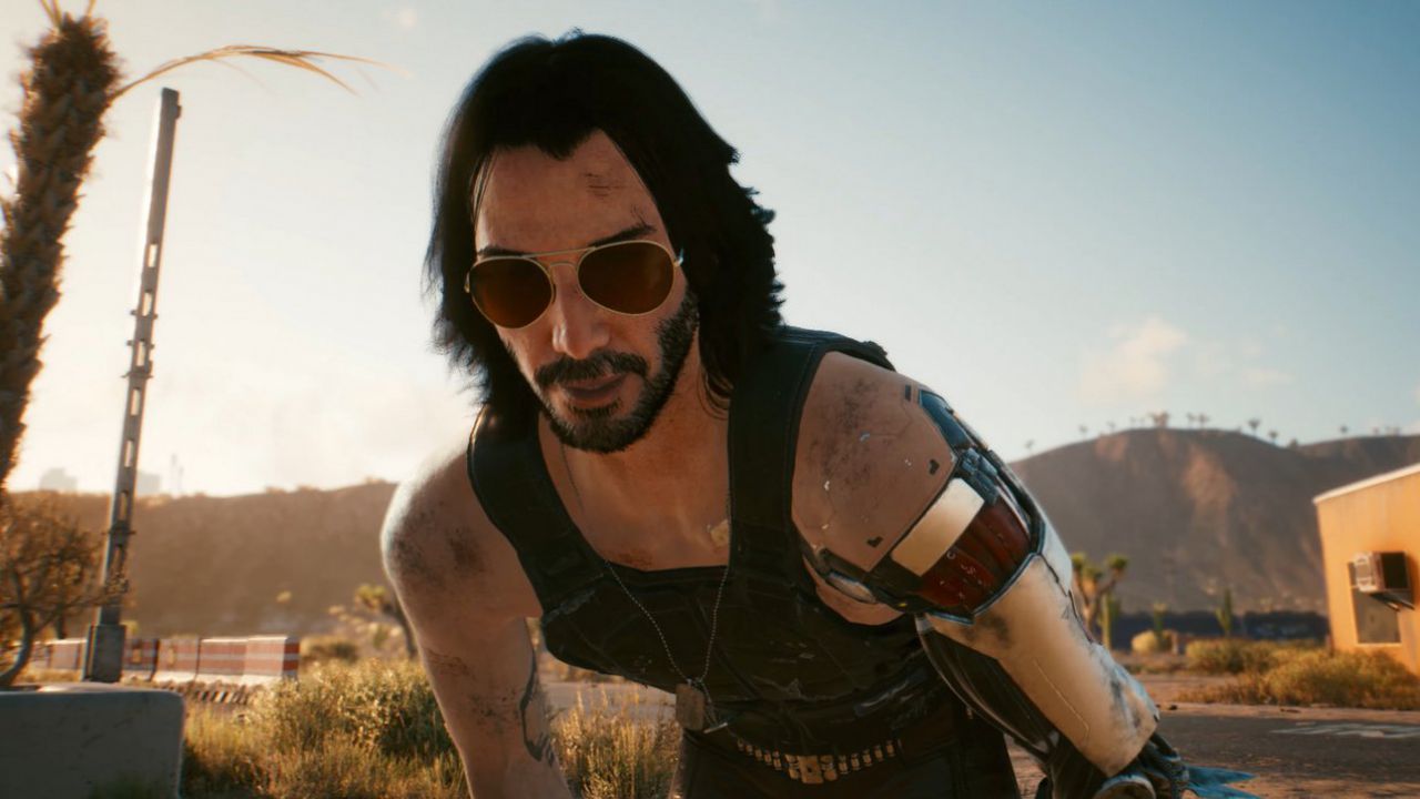 Keanu Reeves in Cyberpunk 2077 su console old gen