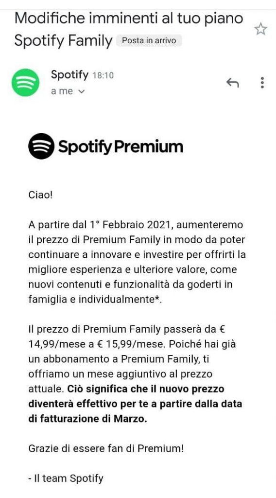 Spotify Premium Family aumenta di prezzo