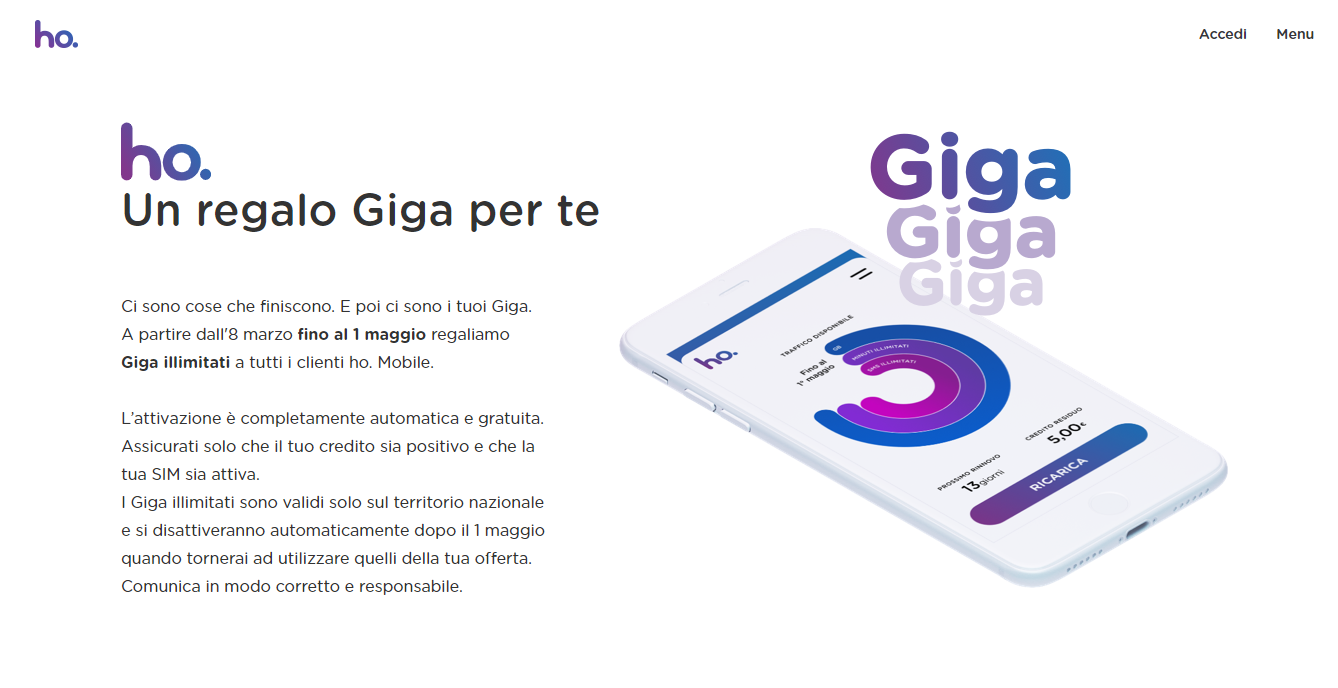 ho. mobile immagine giga in regalo