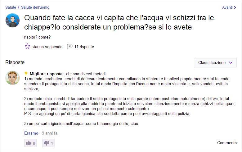 Yahoo Answers acqua schizzi cacca domanda bizzarra