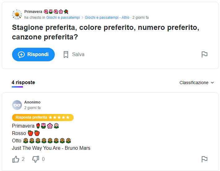 Yahoo Answers gioco domanda