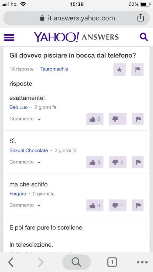 Yahoo! Answers domanda bizzarra pipì telefono