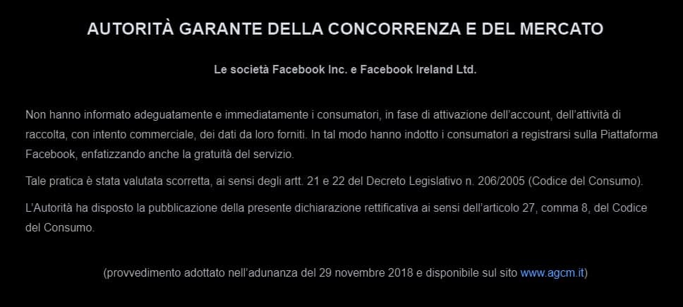 Facebook AGCM multa 7 milioni di euro