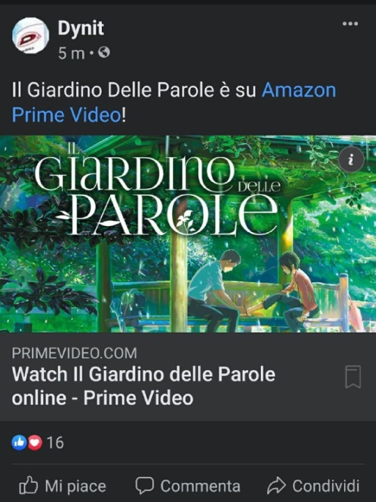 Il Giardino delle Parole di Makoto Shinkai disponibile su Amazon Prime Video