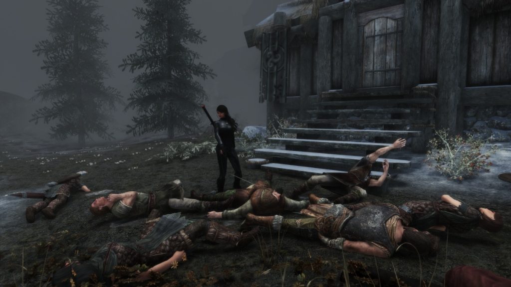 Screenshot del massacro su Skyrim