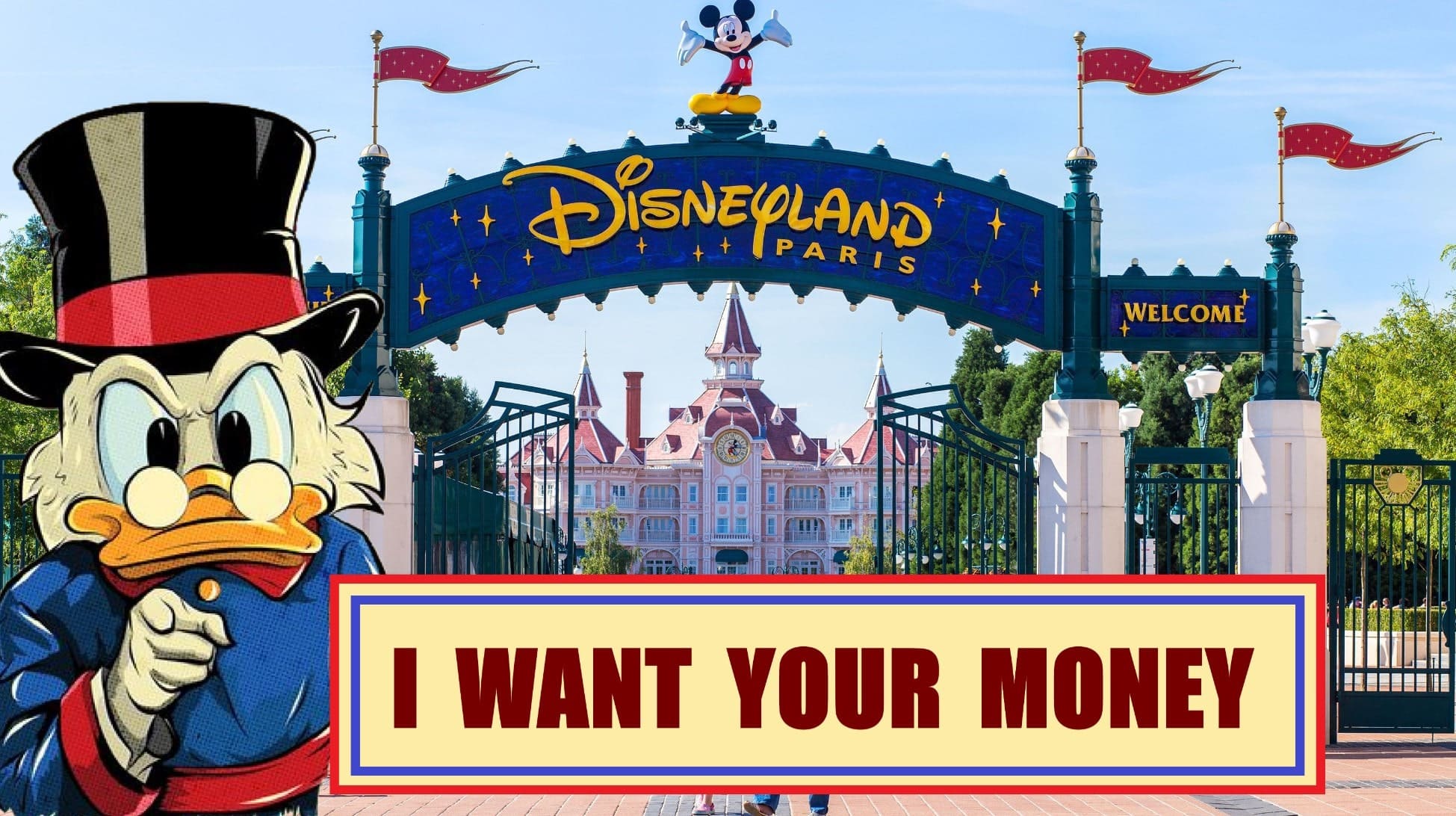 Paperone vuole i tuoi soldi davanti a Disneyland