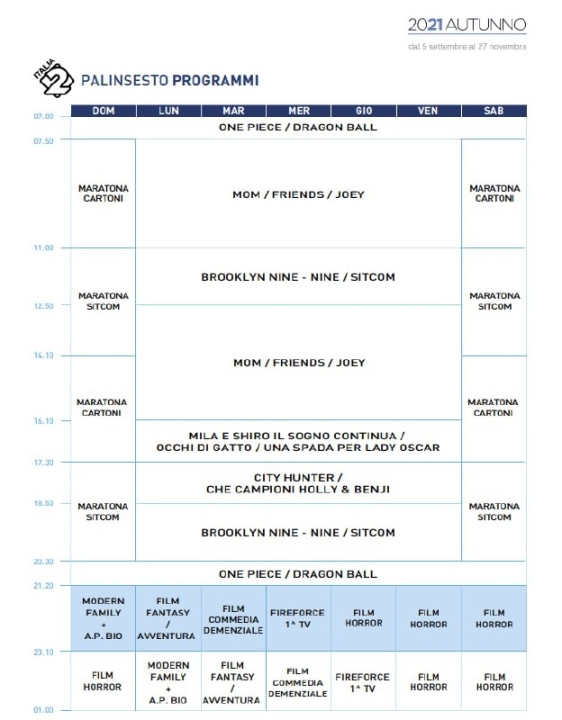 Italia 2 Palinsesto Autunno 2021