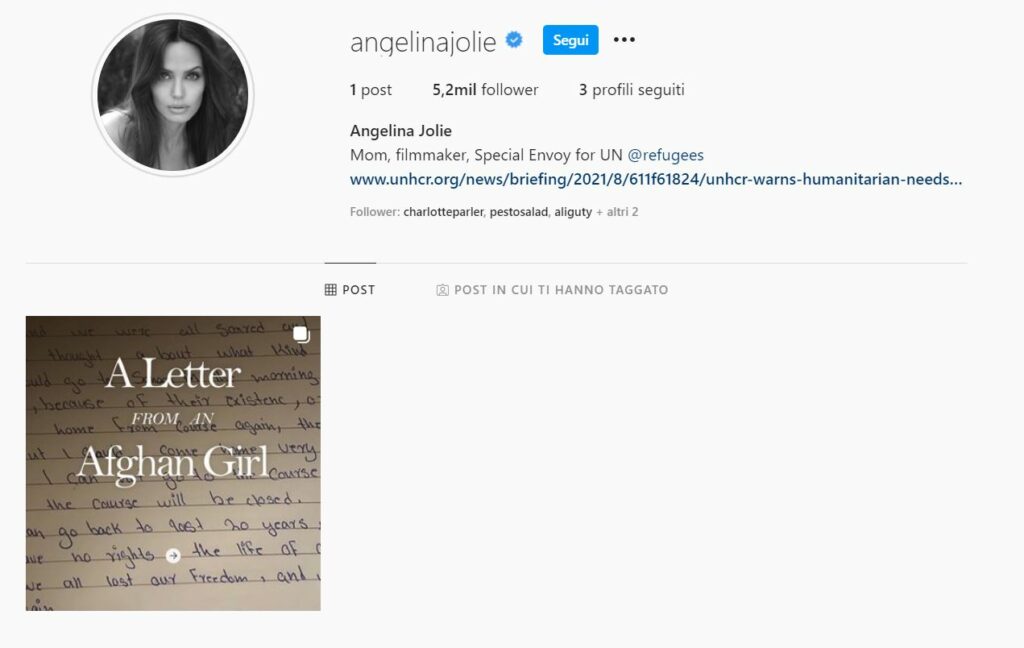 angelina jolie instagram lettera