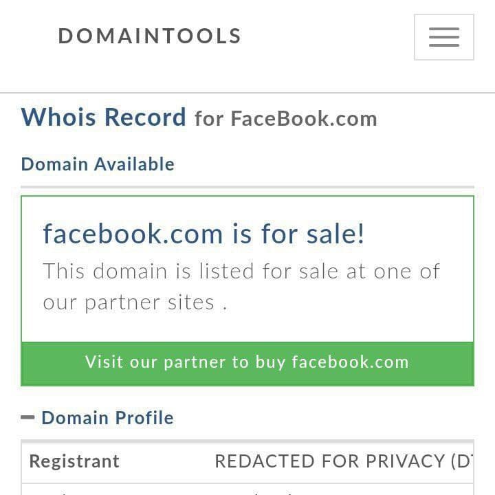 Facebook Down vendita dominio