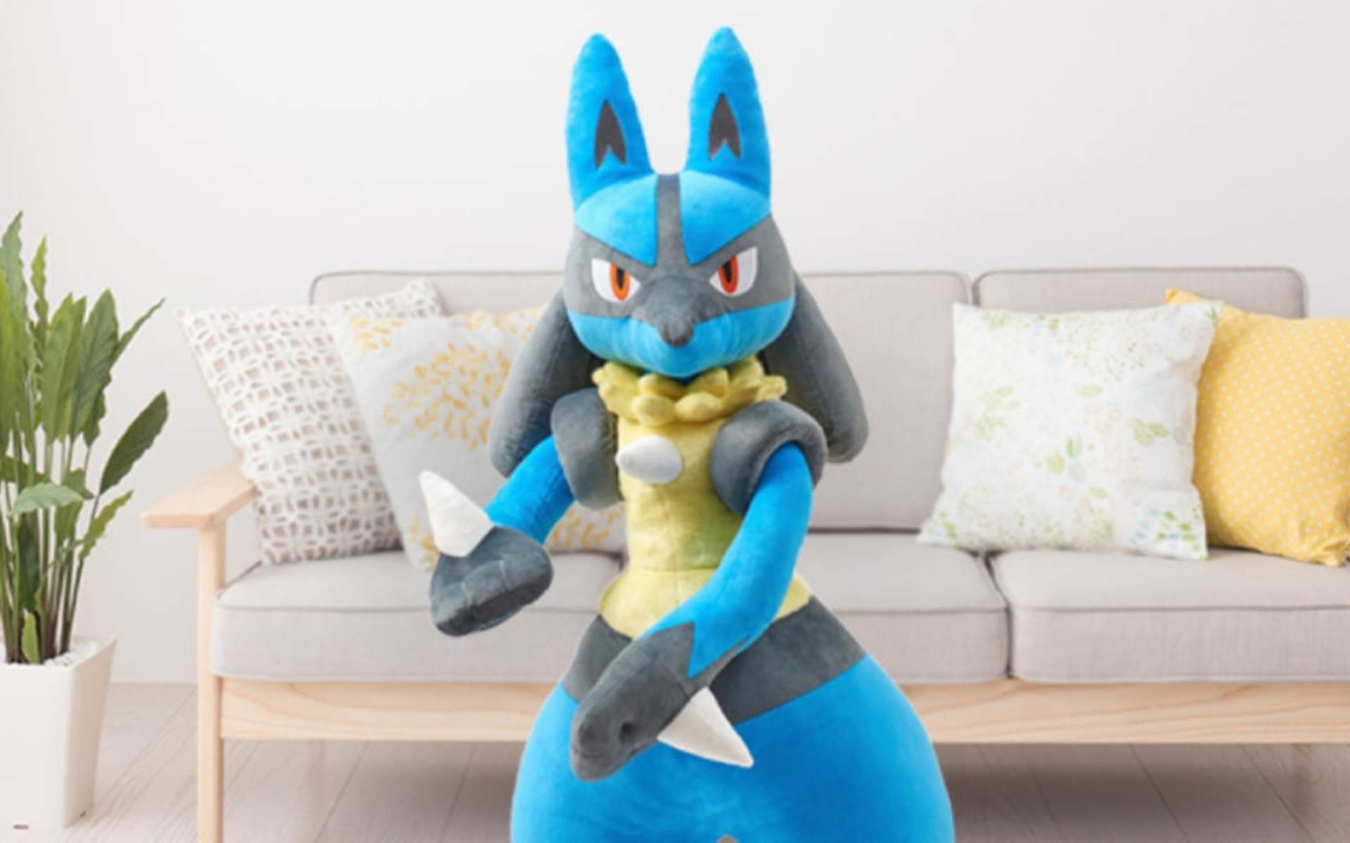 Lucario life size plush is on sale in Japan for 400 min min