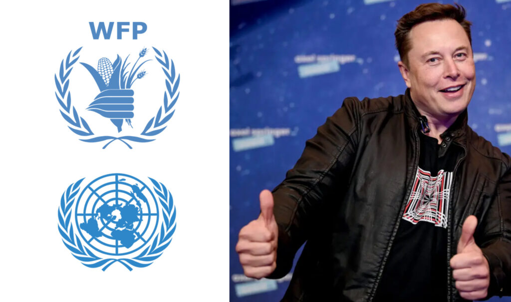Elon Musk e loghi ONU e WFP