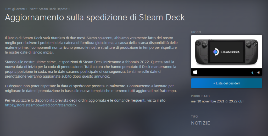 Steam Deck, arriva il rinvio per la console di Valve 1 steam deck rinvio