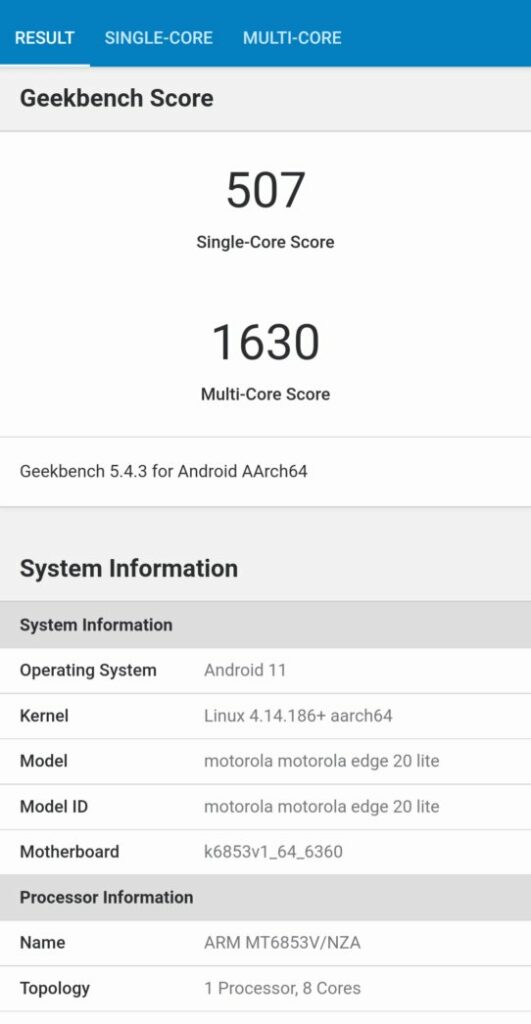 Motorola Edge 20 Lite GPU Benchmark