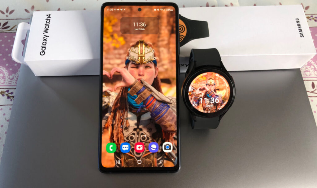 Samsung Galaxy S20 FE e Watch 4 sfondo Aloy di Horizon