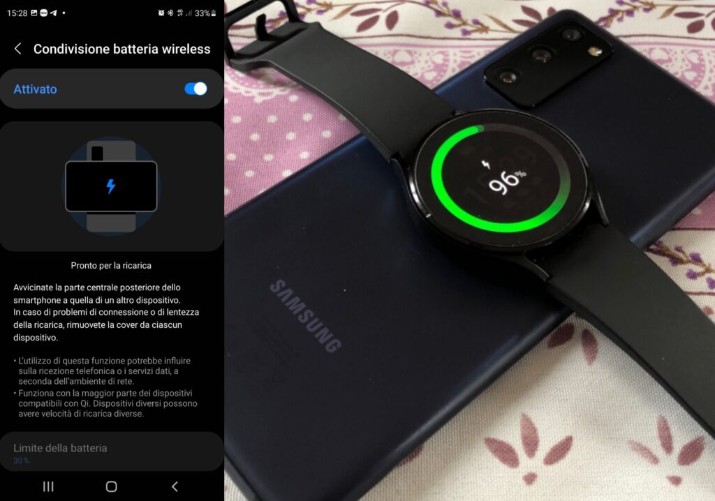 Samsung Galaxy Watch 4 ricarica wireless inversa