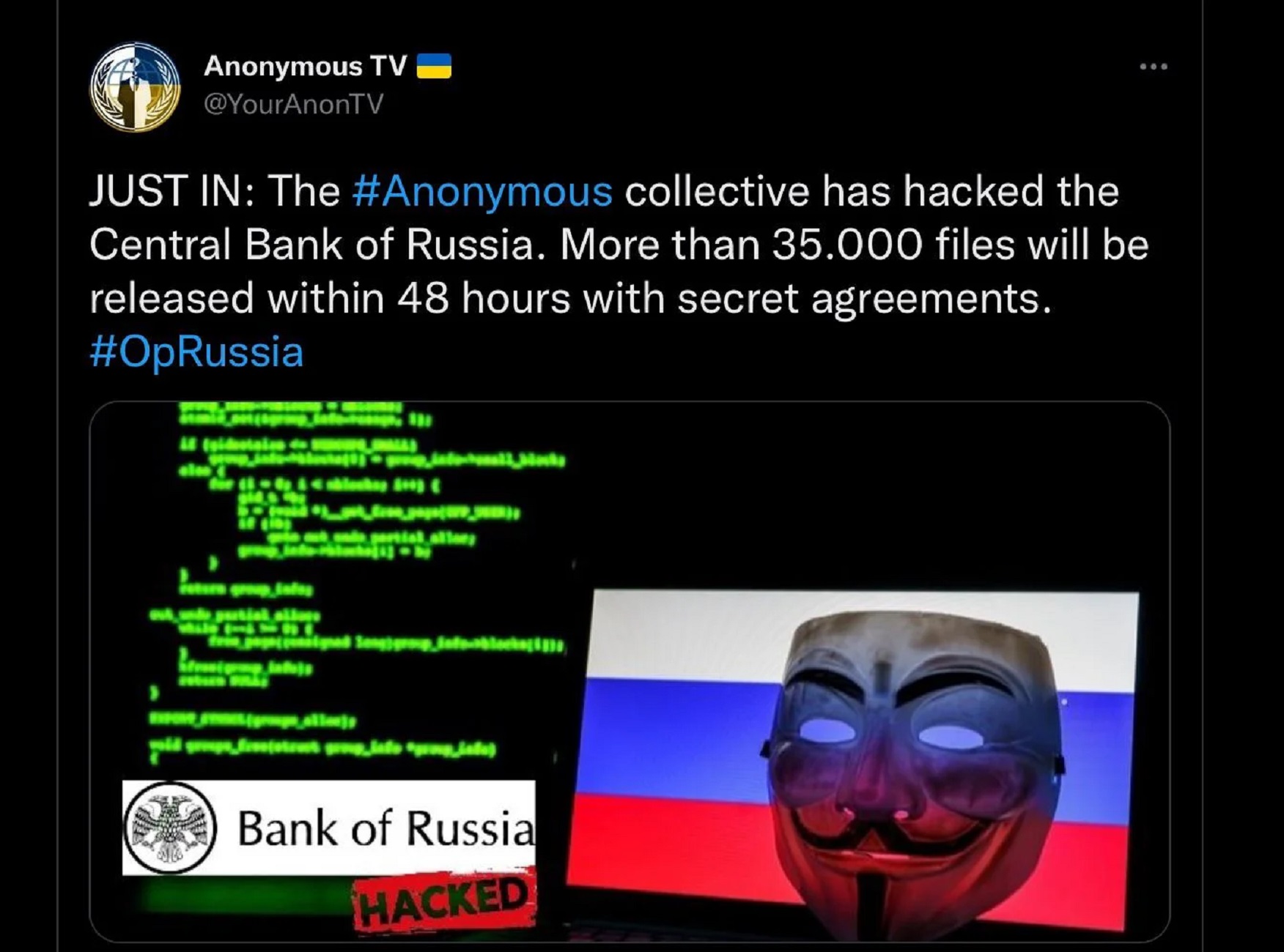 anonymous attacca banca russia 1