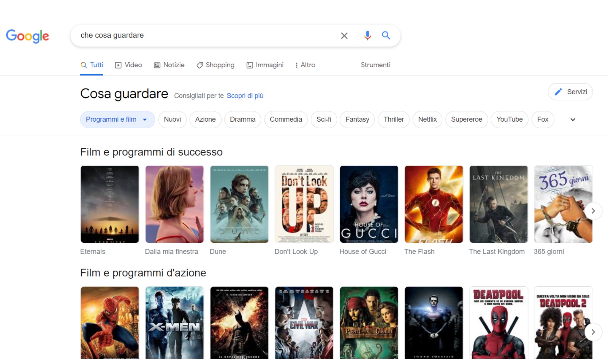 Google funzione "Che cosa guardare"