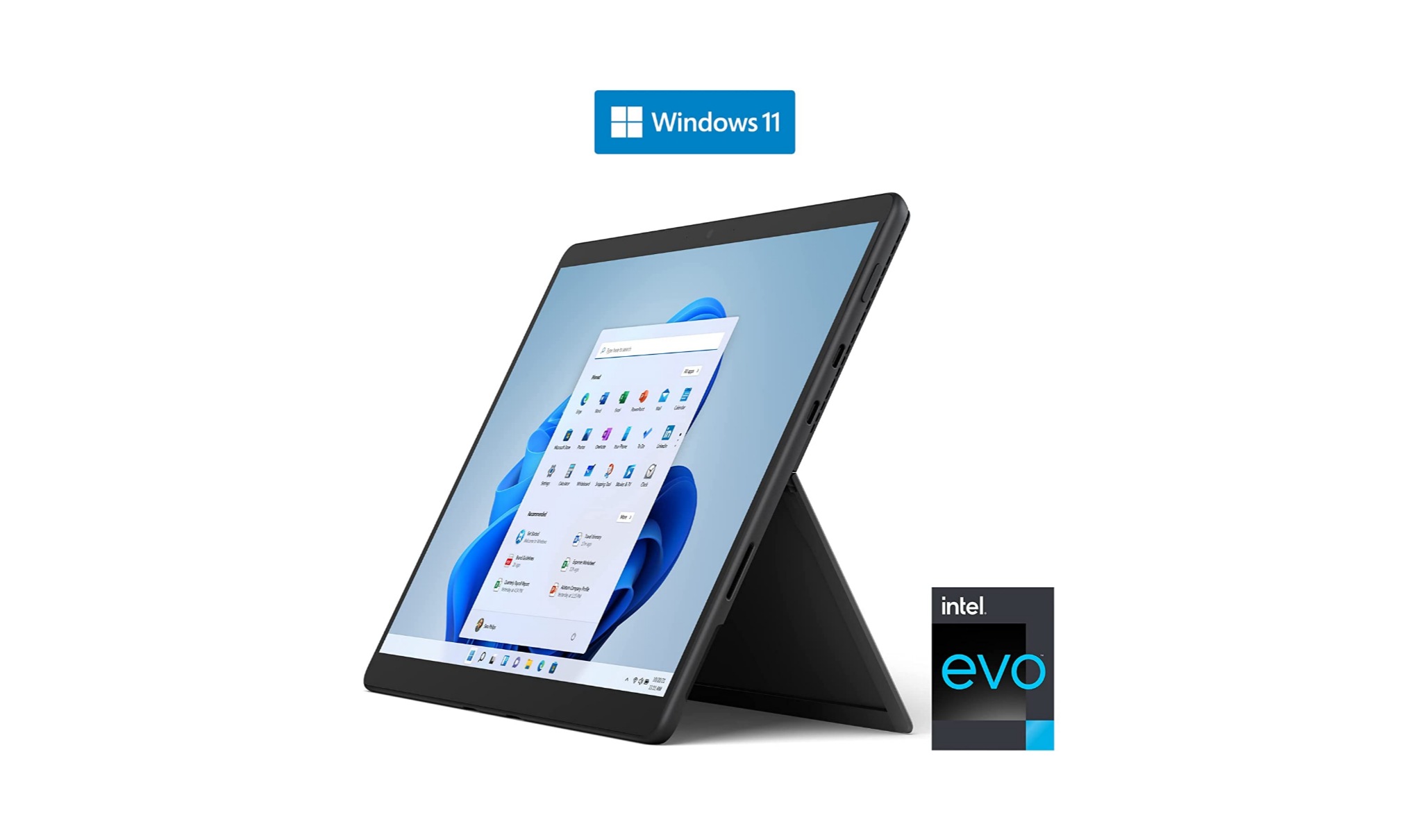 Microsoft Surface Pro 8 e logo W11 e Intel Evo