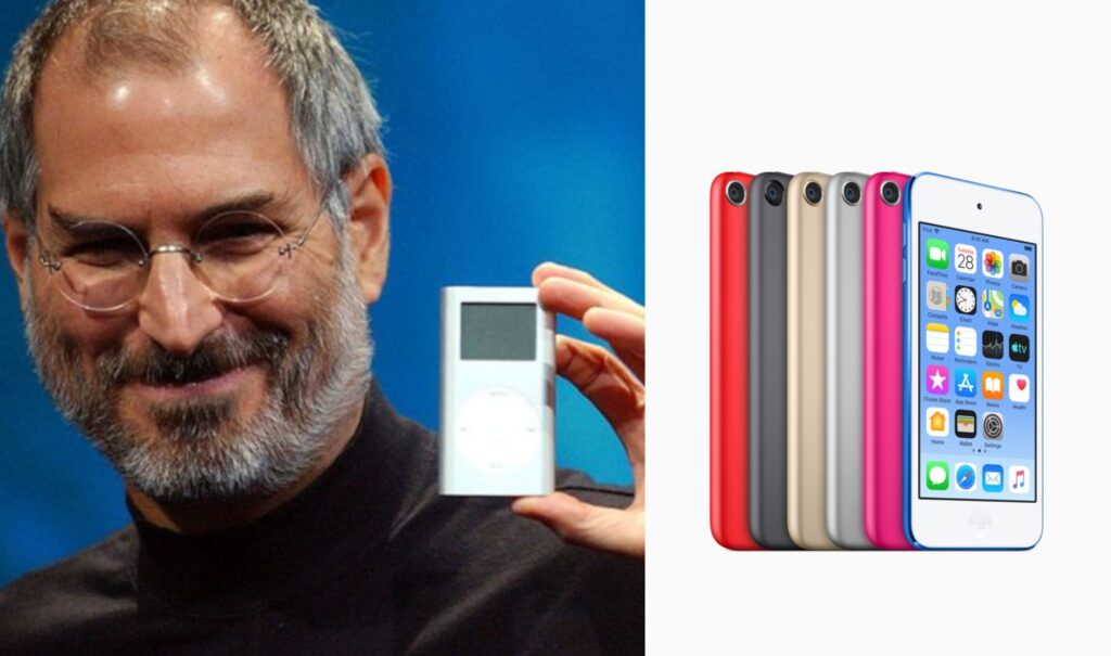 Steve Jobs con iPod originale e iPod touch