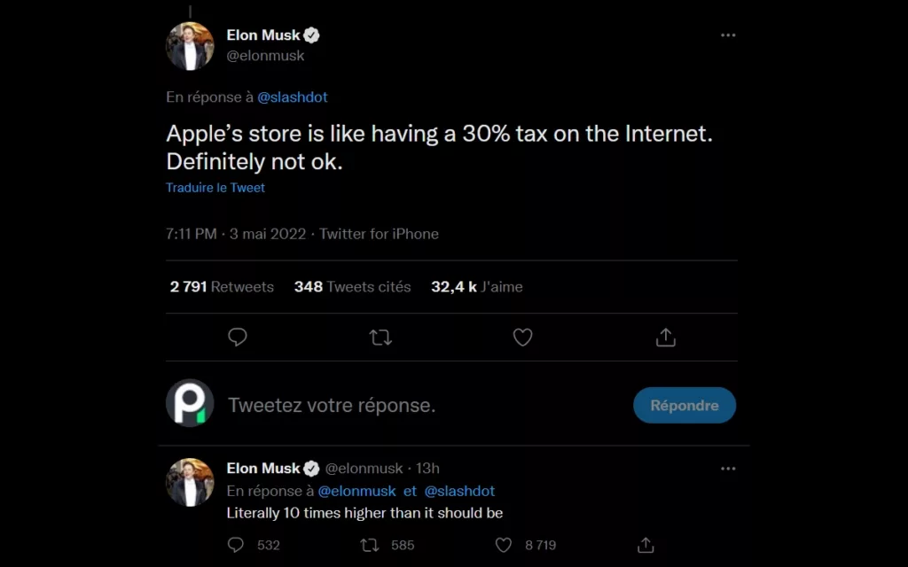 tweet elon musk commission apple