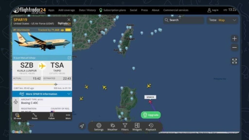 cina taiwan nancy pelosi flightradar24