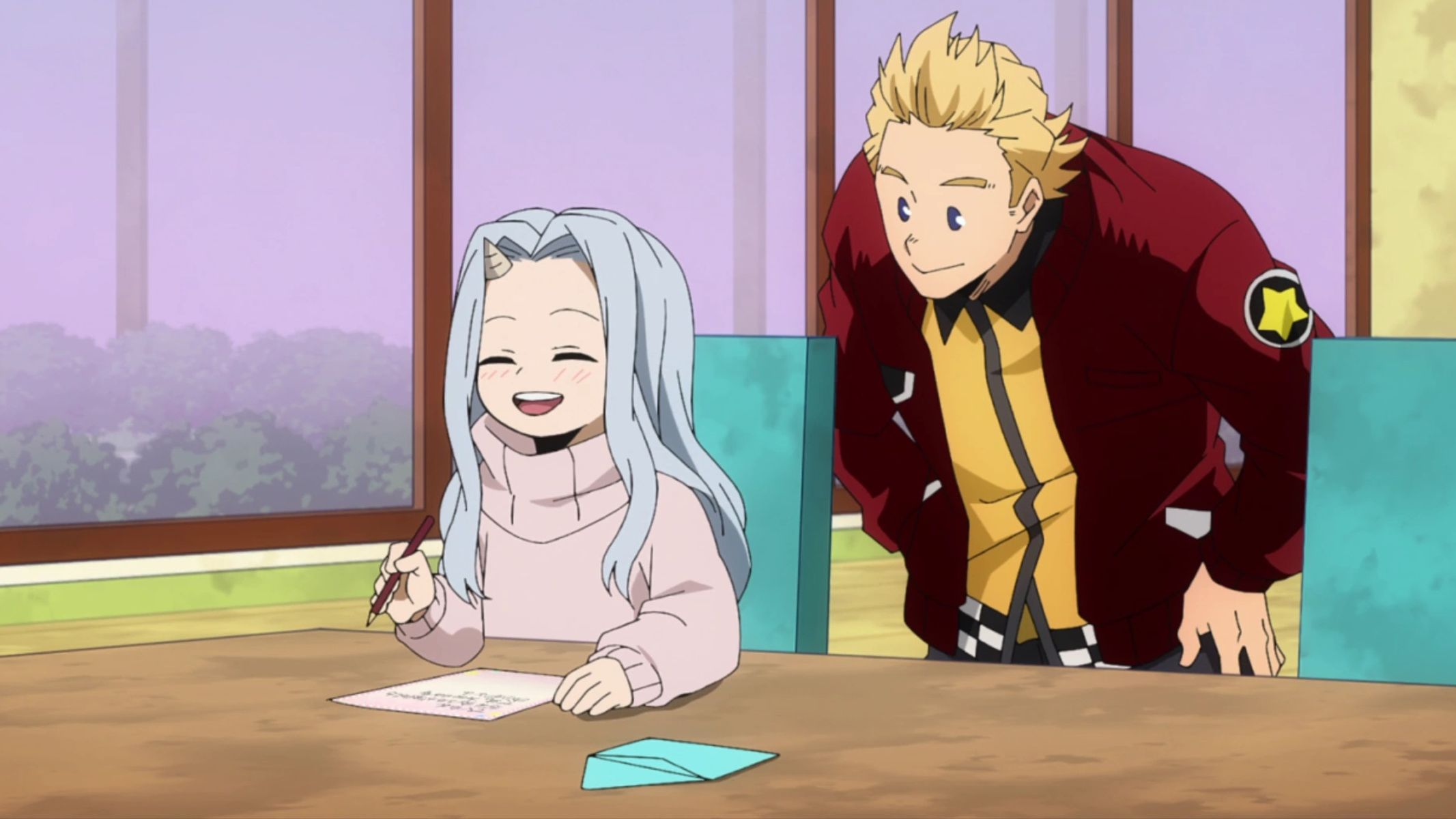 Eri writing letters for Mirio and Izuku