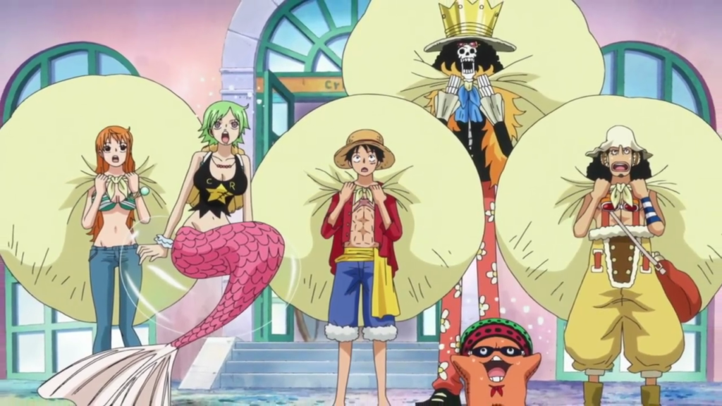 luffy at fishman island shopping at pappagus store