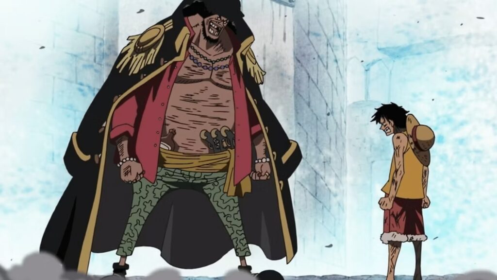 Blackbeard and Luffy staring off 1